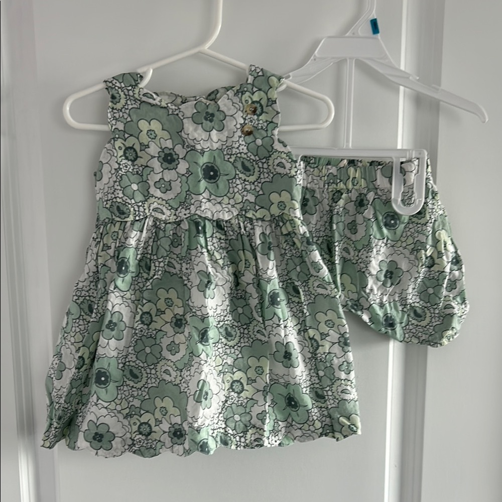 Kate Quinn Green Floral Dress and Bloomers Set 12-18m